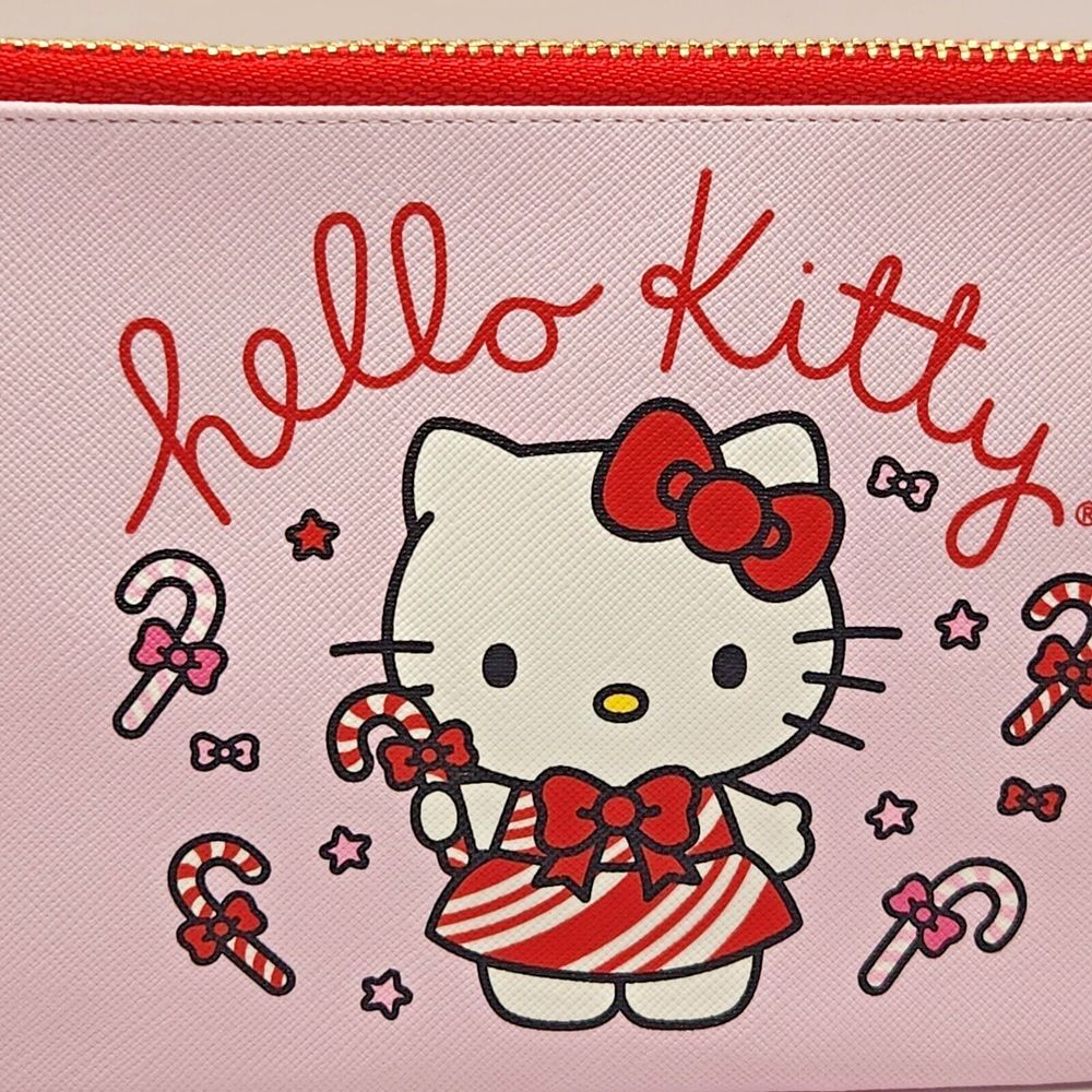 NWT Hello Kitty Candy Cane Small Pink Pencil/ Makeup Pouch Gold Zipper - Picture 2 of 7